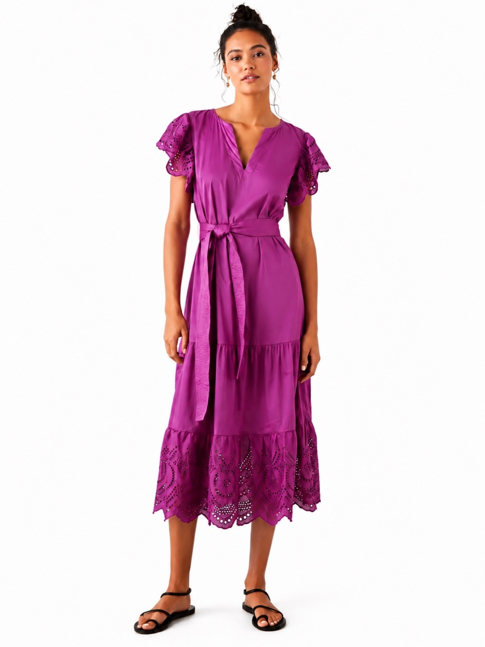 Rails Gia Eyelet Embroidered Midi Dress In Berry Size XL Like New!